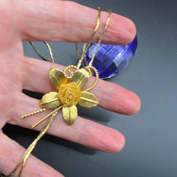 Slide Lariat Bolo Necklace Gold Tone Floral Gold Tone Vintage Rose Flower - Picture 4 of 12